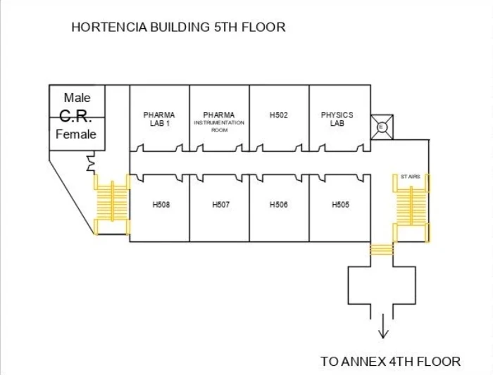 Floor plan for Physics Lab / H502 / Pharmacy Instrumentation Room / Pharmacy Lab / H505-H508